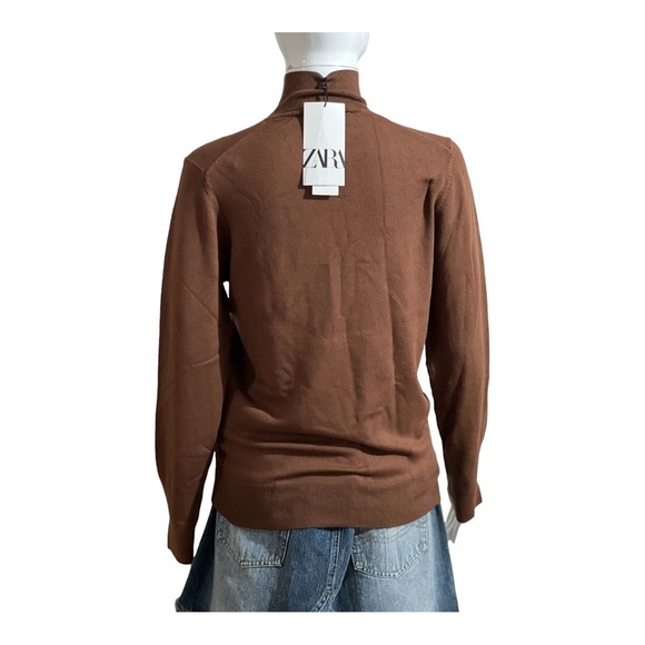 Zara Womens Size L Sweater High Collar Neck Turtle Neck Long Sleeve Brown NWT - Picture 8 of 14